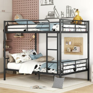 Jump Into Fun Bunk Bed Full over Full, Metal Full Bunk Beds for Kids Teens Adults Convertible into 2 Bed with Safety Guard Rail & Ladder, Hold 600lb Bunk Bed for Guest Room, Noise Free, Black