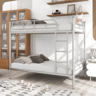 Jump Into Fun Bunk Bed Twin over Twin, Metal Twin Bunk Beds for Kids Teens Adults Convertible into 2 Bed with Safety Guard Rail & Ladder, Hold 600lb Bunk Bed for Guest Room, Noise Free, Silver