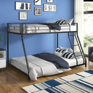 Kumix Bunk Bed, Twin over Full Bunk Bed for Kids Adults, Metal Bunk Bed with 42 Sturdy Slats, Inclined Ladders & Full-Length Guardrails, Toddler Bunk Beds for Dormitory Bedroom, Black
