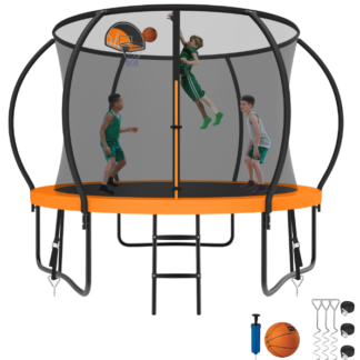 Kumix Trampoline 8 10 12 14 15 16FT, 1000LBS Upgraded Trampoline for 3-4 Kids, Recreational Trampoline with Enclosure, Basketball Hoop, Wind Stakes, Outdoor No Gap Galvanized Full Spray Trampoline