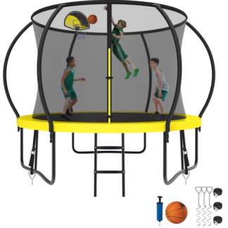 Kumix Trampoline 8 10 12 14 15 16FT, 1000LBS Upgraded Trampoline for 3-4 Kids, Recreational Trampoline with Enclosure, Basketball Hoop, Wind Stakes, Outdoor No Gap Galvanized Full Spray Trampoline