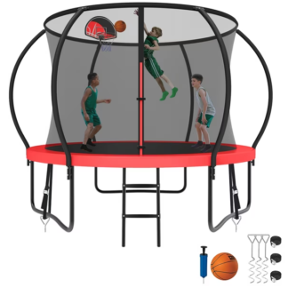 Kumix Trampoline 8 10 12 14 15 16FT, 1000LBS Upgraded Trampoline for 3-4 Kids, Recreational Trampoline with Enclosure, Basketball Hoop, Wind Stakes, Outdoor No Gap Galvanized Full Spray Trampoline