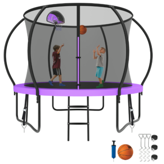 Kumix Trampoline 8 10 12 14 15 16FT, 800LBS Upgraded Trampoline for 2-3 Kids, Recreational Trampoline with Enclosure, Basketball Hoop, Wind Stakes, Outdoor No Gap Galvanized Full Spray Trampoline