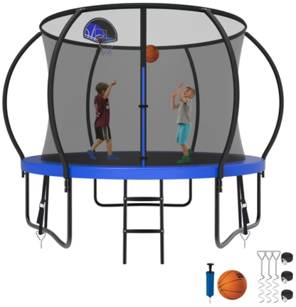 Kumix Trampoline 8 10 12 14 15 16FT, 800LBS Upgraded Trampoline for 2-3 Kids, Recreational Trampoline with Enclosure, Basketball Hoop, Wind Stakes, Outdoor No Gap Galvanized Full Spray Trampoline