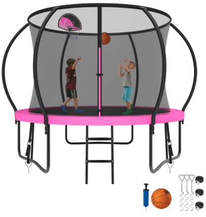Kumix Trampoline 8 10 12 14 15 16FT, 800LBS Upgraded Trampoline for 2-3 Kids, Recreational Trampoline with Enclosure, Basketball Hoop, Wind Stakes, Outdoor No Gap Galvanized Full Spray Trampoline