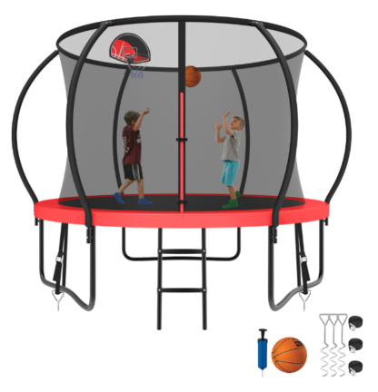 Kumix Trampoline 8 10 12 14 15 16FT, 800LBS Upgraded Trampoline for 2-3 Kids, Recreational Trampoline with Enclosure, Basketball Hoop, Wind Stakes, Outdoor No Gap Galvanized Full Spray Trampoline