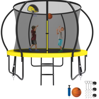 Kumix Trampoline 8 10 12 14 15 16FT, 800LBS Upgraded Trampoline for 2-3 Kids, Recreational Trampoline with Enclosure, Basketball Hoop, Wind Stakes, Outdoor No Gap Galvanized Full Spray Trampoline