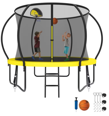 Kumix Trampoline 8 10 12 14 15 16FT, 800LBS Upgraded Trampoline for 2-3 Kids, Recreational Trampoline with Enclosure, Basketball Hoop, Wind Stakes, Outdoor No Gap Galvanized Full Spray Trampoline