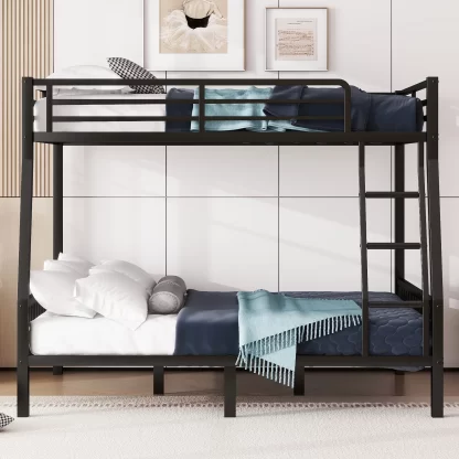 Kumix Bunk Bed Full XL over Queen, Metal Bunk Bed Frame with Ladder and Full-Length Guardrail for Bedroom, Heavy-Duty Bunk Beds for Kids, Teens, Adults, Space-Saving, No Box Spring Needed, Black