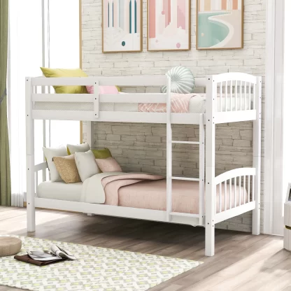 Kumix Twin Over Twin Bunk Bed, Wood Bunk Bed for Kids Teens Adults with Full-Length Guardrail and Ladder, 2 Bunk Beds Able to Split, Space-Saving Bunk Bed Frame for Bedroom, Noise Free, Espresso