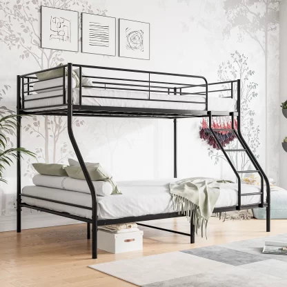 Kumix Twin over Full Bunk Bed, Metal Bunk Bed with Full Length Guardrail and Ladder for Kids Teens Adults, Heavy Duty Bunk Bed for Bedroom, Dorm, 2 Bunk Beds in 1, Noise-Free, Easy Assembly, Black