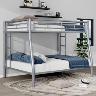 Kumix Full XL over Queen Bunk Bed, Metal Bunk Bed with Build-in Ladder and Safety Guardrails for Kids Teens Adults, Heavy Duty Bunk Bed for Bedroom, Dom, Under Bed Storage, Space-Saving, Black