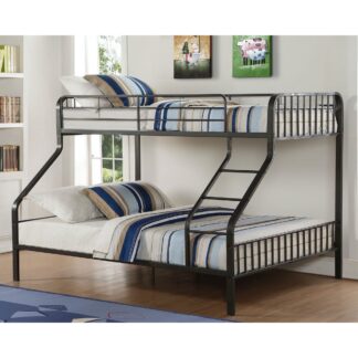 Kumix Bunk Bed Twin XL over Queen, Metal Bunk Bed with Full Length Guardrail and Build-in Ladder for Kids Teens Adults, Heavy Duty Bunk Bed for Bedroom, No Box Spring Needed, Black