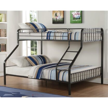 Kumix Bunk Bed Twin XL over Queen, Metal Bunk Bed with Full Length Guardrail and Build-in Ladder for Kids Teens Adults, Heavy Duty Bunk Bed for Bedroom, No Box Spring Needed, Black