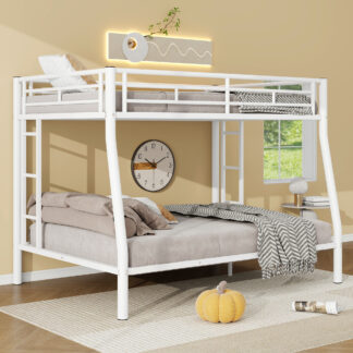 Kumix Full XL over Queen Bunk Bed, Metal Bunk Bed with Build-in Ladder and Safety Guardrails for Kids Teens Adults, Heavy Duty Bunk Bed for Bedroom, Dom, Under Bed Storage, Space-Saving, Black