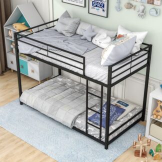 Kumix Metal Bunk Bed Twin over Twin, Bunk Bed Frame with Safety Guard Rails and Build-in Ladder with Kids Teens Adults, Heavy Duty Bunk Bed for Bedroom, Space-Saving Design, Easy Assembly, Black