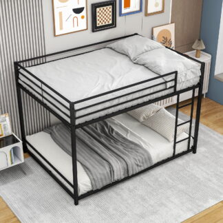 Kumix Metal Bunk Bed Full over Full, Bunk Bed Frame with Safety Guard Rails and Build-in Ladder with Kids Teens Adults, Heavy Duty Bunk Bed for Bedroom, Space-Saving Design, Easy Assembly, Black