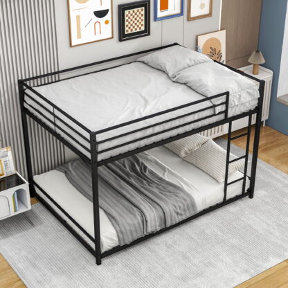 Kumix Metal Bunk Bed Full over Full, Bunk Bed Frame with Safety Guard Rails and Build-in Ladder with Kids Teens Adults, Heavy Duty Bunk Bed for Bedroom, Space-Saving Design, Easy Assembly, Black