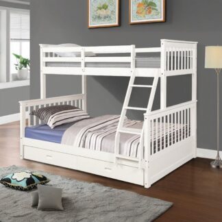Kumix Bunk Bed with Drawers, Twin over Full Bunk Bed for Kids Teens with Full Length Guardrail and Ladder, Wood Bunk Bed Frame Able to Split, Noise-Free, No Box Spring Needed, White