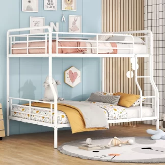 Kumix Full XL over Queen Bunk Bed, Metal Bunk Bed with Full Length Guardrail and Build-in Ladder for Kids Teens Adults, Heavy Duty Bunk Bed for Bedroom, Dom, Noise-Free, Under Bed Storage, Black