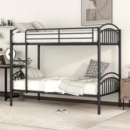 Kumix Metal Bunk Bed, Twin over Twin Bunk Bed for Kids, Teens, Adults, Heavy Duty Bunk Bed with Safety Guardrail and Build-in Ladder, Twin Bunk Bed Can Divided into 2 Beds, Black