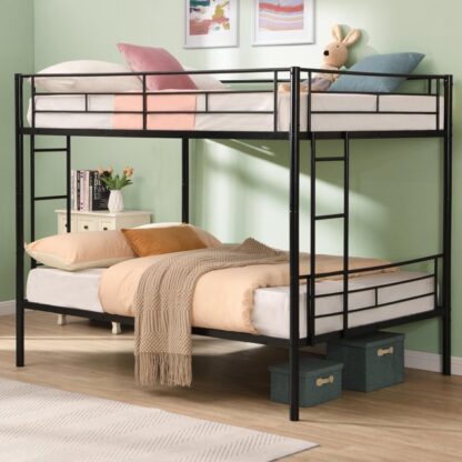 Kumix Bunk Beds Full over Full, Metal Bunk Bed with Full-Length Guardrail and 2 Build-in Ladders for Kids Teens Adults, Heavy Duty Bunk Bed Frame Able to Split, No Box Spring Needed, Black
