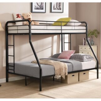 Kumix Twin over Full Bunk Bed, Metal Bunk Bed with Large Under Bed Storage, Full-Length Guardrail and 2 Ladders for Kids Teens Adults, Heavy Duty Bunk Bed for Bedroom, No Box Spring Needed, Black