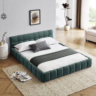 Kumix Queen Size Platform Bed, Upholstered Platform Bed with Thick Fabric, Chenille Fabric Grounded for Kids Teens Adults, Queen Platform Bed Frame with Headboard and Solid Frame, Green