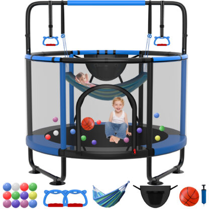 Kumix Trampoline for Kids, 66'' Toddler Trampoline with Enclosure, Swing, Basketball Hoop, 5.5FT black