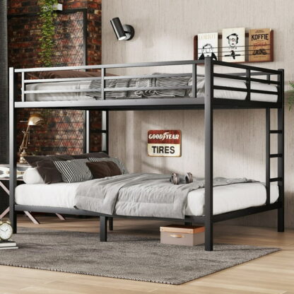Kumix Queen over Queen Bunk Bed, Metal Bunk Bed with Safty Guardrail and 2 Side Ladders for Kids Teens Adults, Bunk Bed Frame for Bedroom, Space-Saving/Noise Reduced/No Box Spring Needed, Black