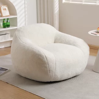 Kumix Bean Bag Chair, Comfy Beanbag Giant Bean Bag Chair for Adults with Spacious Design Bean Bag Couch with Armrest Large Bean Bag Chair with Memory Foam Filler for Living Room Bedroom, White