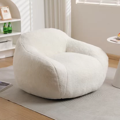 Kumix Bean Bag Chair, Comfy Beanbag Giant Bean Bag Chair for Adults with Spacious Design Bean Bag Couch with Armrest Large Bean Bag Chair with Memory Foam Filler for Living Room Bedroom, White