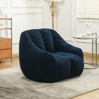 Kumix Bean Bag Chair with Filler, Bean Bag Sofa with Tufted Soft Stuffed Filling, Fluffy and Lazy Sofa, Comfy Cozy BeanBag Chairs with Memory Foam for Dorm, Apartment, Living Room, Dark Blue