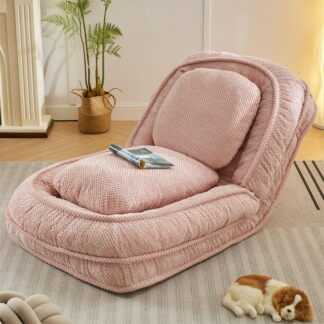 Kumix Upgraded Foldable Lazy Sofa Bed, Cozy Tatami Human Dog Bed with 5 Adjustable Positions for Living Room, Bedroom & More, Suit to Put in Bedroom, Space Saving Design, Pink