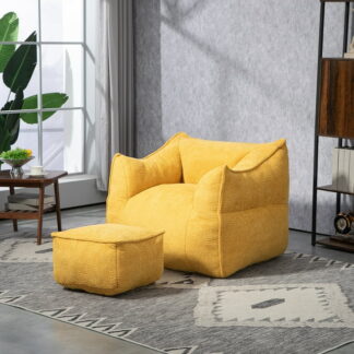 Kumix Bean Bag Chair Lazy Sofa/Footstool Durable Comfort Lounger High Back Bean Bag Chair Couch for Adults and Kids, Indoor & Outdoor BeanBag Sofa Chair for Reading, Resting, Yellow