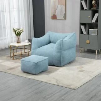 Kumix Bean Bag Chair Lazy Sofa/Footstool Durable Comfort Lounger High Back Bean Bag Chair Couch for Adults and Kids, Indoor & Outdoor BeanBag Sofa Chair for Reading, Resting, Blue