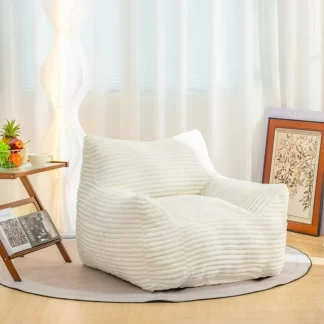 Kumix Bean Bag Chair for Adults with Armrests, Oversized Comfy Beige Beanbag Lounge Lazy Floor Sofa Chair for Living Room, Bedroom & Dorm, Cozy Fluffy Single Cloud Mini Couch, White