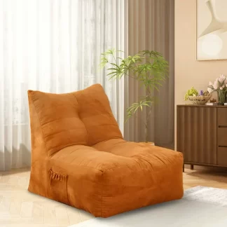 Kumix Bean Bag Chair, Cozy Lazy Sofa, Inflatable Floor Beanbags Filled with High-Density Foam for Kids Teens Adults, Memory Foam Bean Bag for Living Spaces, Bedrooms, and Workspaces, Yellow