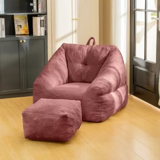 Kumix Bean Bag Chair with Filler, Bean Bag Sofa with Tufted Soft Stuffed Filling, Fluffy and Lazy Sofa, Comfy Cozy BeanBag Chairs with Memory Foam for Dorm, Apartment, Living Room, Red