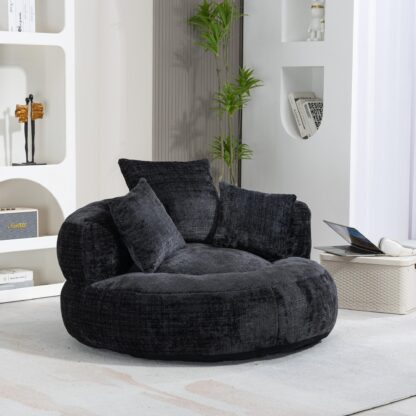 Kumix Bean Bag Chair, Lazy Sofa with with 3 Pillows, Chenille Upholstery High Back Single Beanbag Gaming Recliner Soft Foam Filled Lounger for Living Room, Bedroom, No Assembly, Black