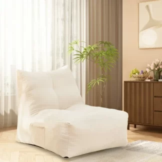 Kumix Bean Bag Chair, Cozy Lazy Sofa, Inflatable Floor Beanbags Filled with High-Density Foam for Kids Teens Adults, Memory Foam Bean Bag for Living Spaces, Bedrooms, and Workspaces, White