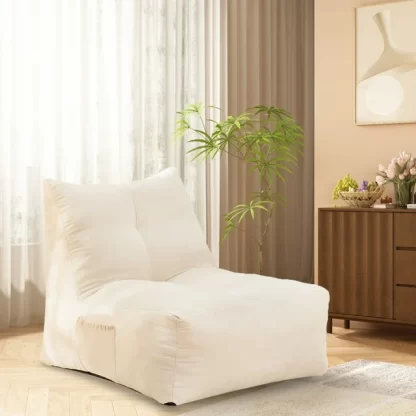 Kumix Bean Bag Chair, Cozy Lazy Sofa, Inflatable Floor Beanbags Filled with High-Density Foam for Kids Teens Adults, Memory Foam Bean Bag for Living Spaces, Bedrooms, and Workspaces, White