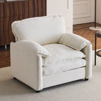 Kumix 38" Oversized Chenille Lounge Chair, Plush Reading Armchair with Thick Comfort Cushions, High Back Support & Wide Seat, Perfect Accent Chair for Modern Living Room, Compact Office, White