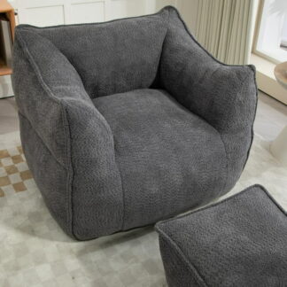 Kumix Bean Bag Chair Lazy Sofa/Footstool Durable Comfort Lounger High Back Bean Bag Chair Couch for Adults and Kids, Indoor & Outdoor BeanBag Sofa Chair for Reading, Resting, Dark Gray
