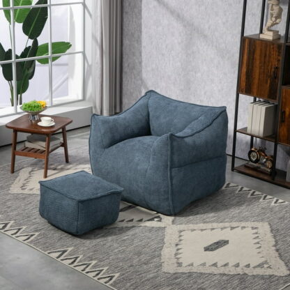 Kumix Bean Bag Chair Lazy Sofa/Footstool Durable Comfort Lounger High Back Bean Bag Chair Couch for Adults and Kids, Indoor & Outdoor BeanBag Sofa Chair for Reading, Resting, Navy