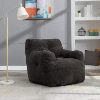 Kumix Bean Bag Chair with Filler, Bean Bag Sofa with Tufted Soft Stuffed Filling, Fluffy and Lazy Sofa, Comfy Cozy BeanBag Chairs with Memory Foam for Dorm, Apartment, Living Room, Dark Gray