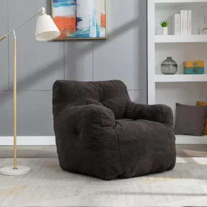 Kumix Bean Bag Chair with Filler, Bean Bag Sofa with Tufted Soft Stuffed Filling, Fluffy and Lazy Sofa, Comfy Cozy BeanBag Chairs with Memory Foam for Dorm, Apartment, Living Room, Dark Gray