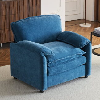 Kumix 38" Oversized Chenille Lounge Chair, Plush Reading Armchair with Thick Comfort Cushions, High Back Support & Wide Seat, Perfect Accent Chair for Modern Living Room, Compact Office, Blue