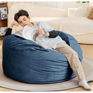 Kumix Bean Bag Chair, 4Foot Luxurious Velvet Ultra Soft Fur with High-Rebound Memory Foam for Kids Teens Adults, Plush Lazy Sofa with Fluffy Removable Spong, Giant Bean Bag Chair for Bedroom, Blue