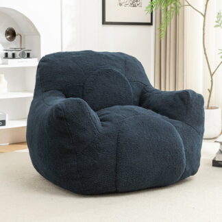Kumix Bean Bag Chair with Filler, Bean Bag Sofa with Tufted Soft Stuffed Filling, Fluffy and Lazy Sofa, Comfy Cozy BeanBag Chairs with Memory Foam for Dorm, Apartment, Living Room, Dark Blue